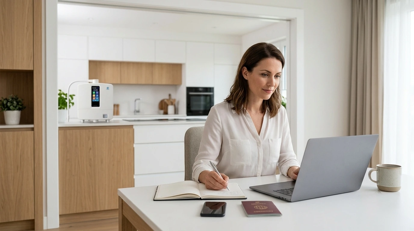 International applicant preparing country-specific registration information with a LeveLuk K8 in the background