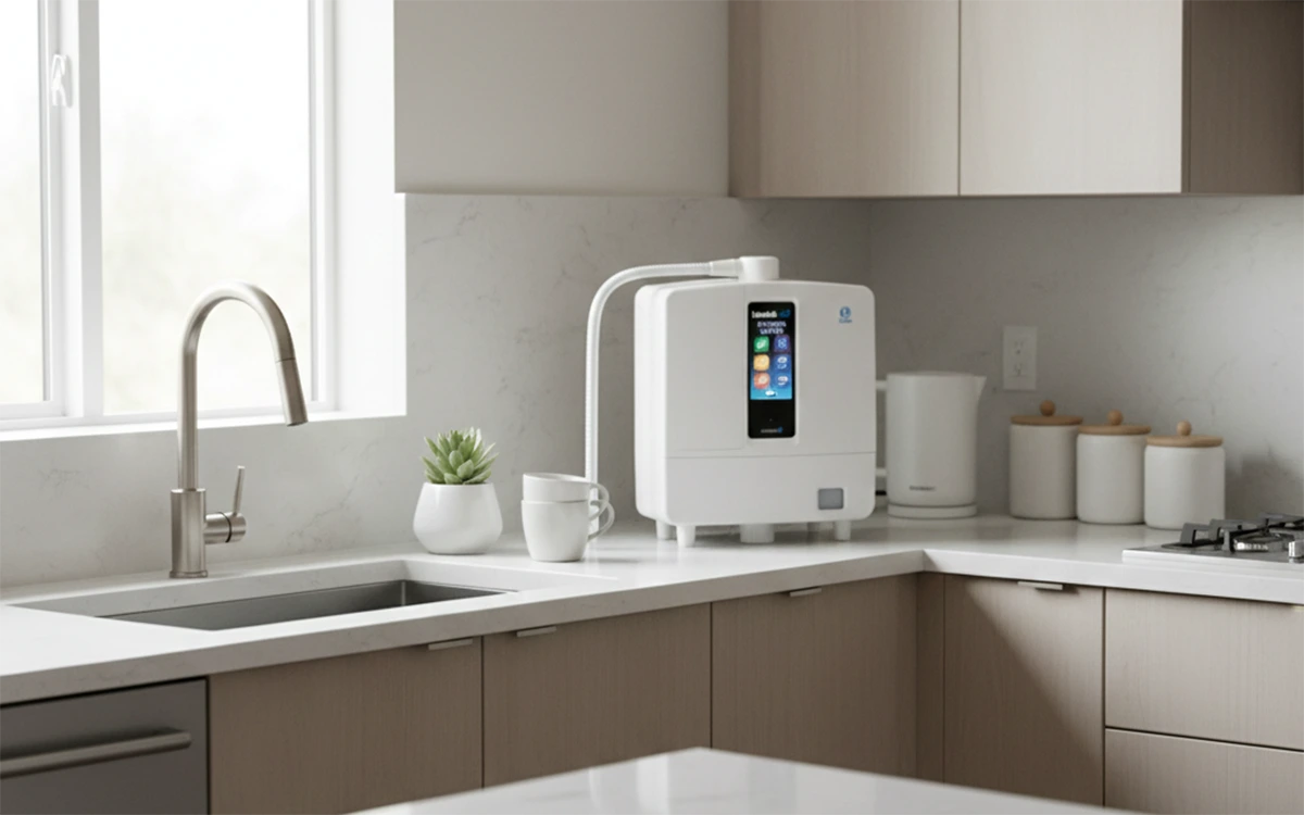 Leveluk K8 alkaline water ionizer installed in a modern home kitchen for daily household use in the USA