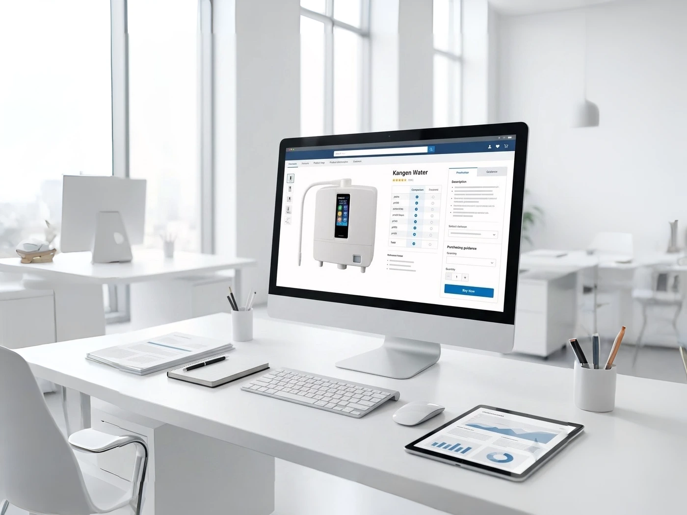 Professional workspace creating accurate Kangen Water machine purchasing guidance