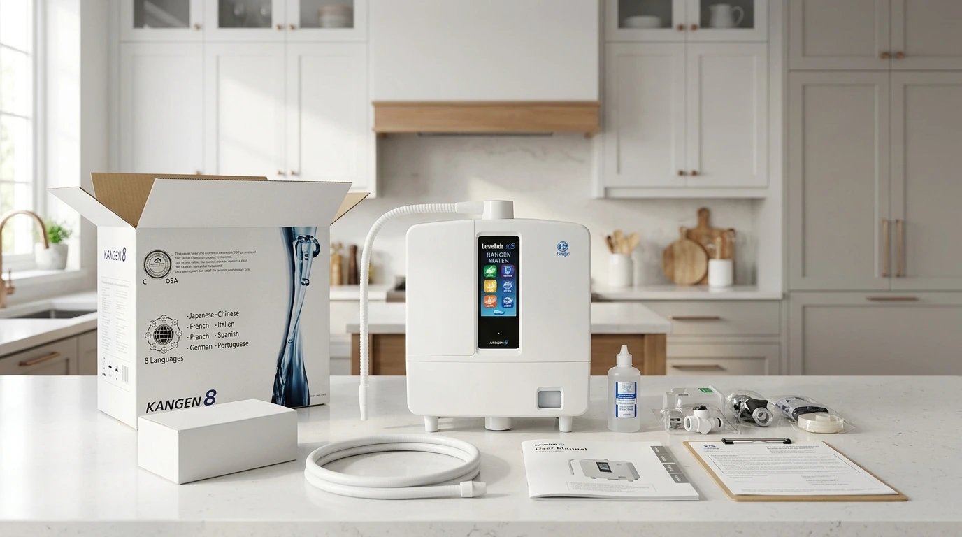 Kangen Water machine with included accessories and purchase documentation