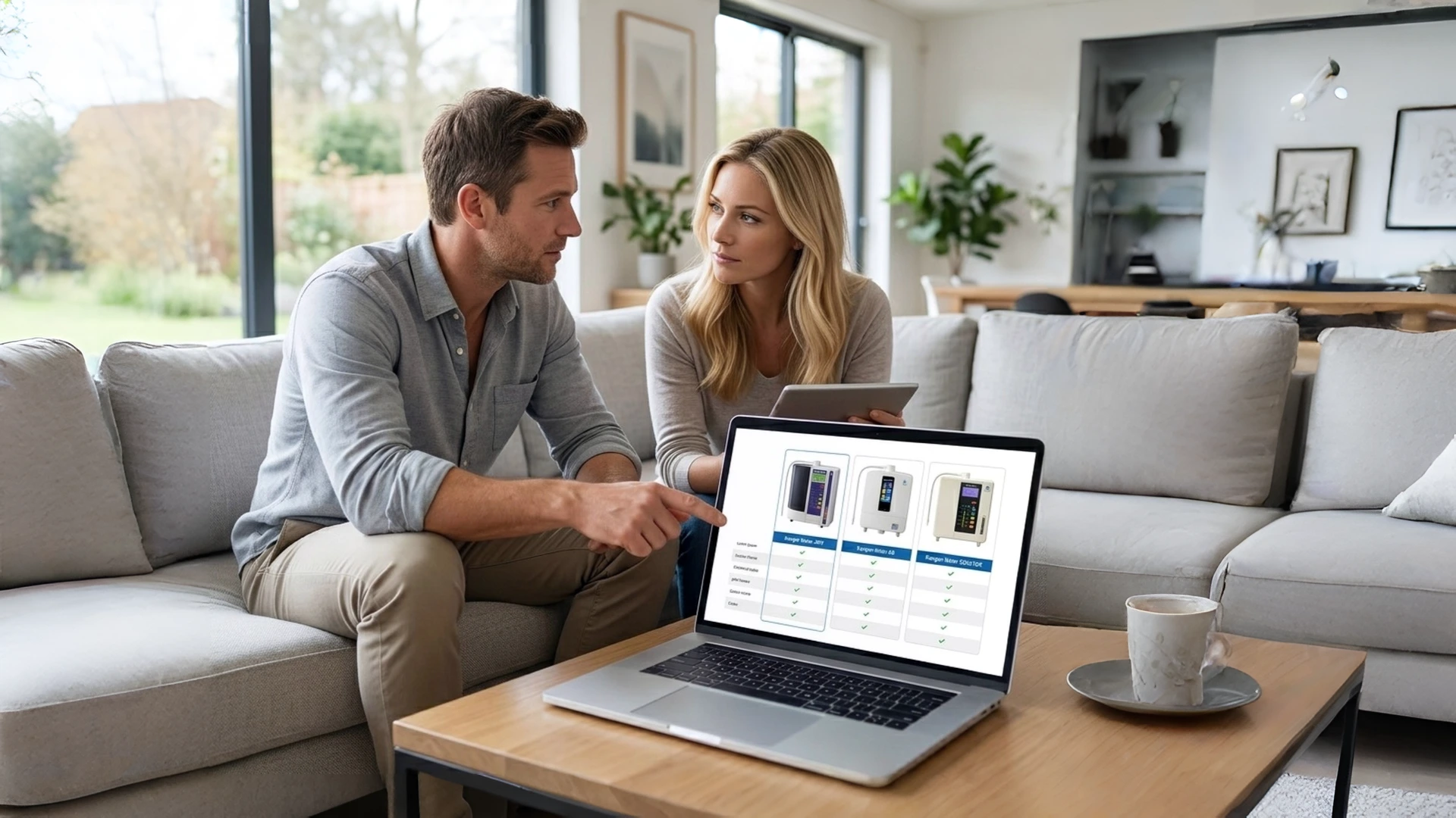 American couple researching Kangen Water machine before purchasing