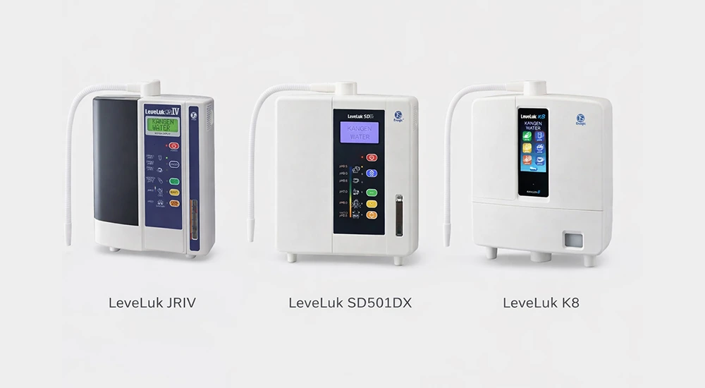 Comparison of LeveLuk JRIV, SD501DX, and K8 Kangen Water machines side by side