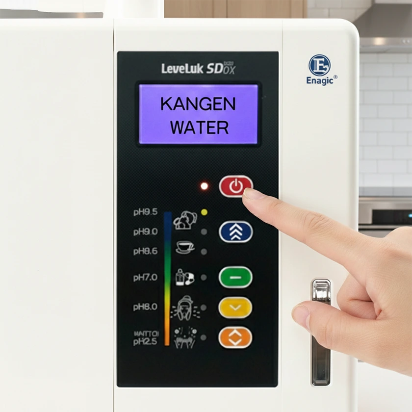 Close-up of LeveLuk SD501DX control panel showing one-touch water selection buttons