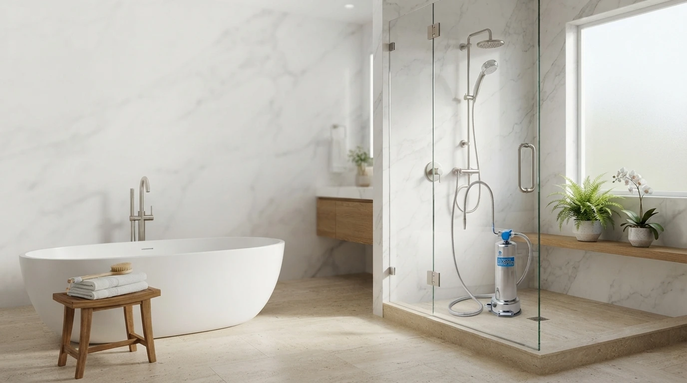 ANESPA DX premium mineral spa system installed in a modern luxury bathroom
