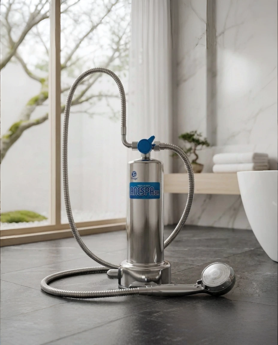 ANESPA DX shower system installed in a modern luxury bathroom